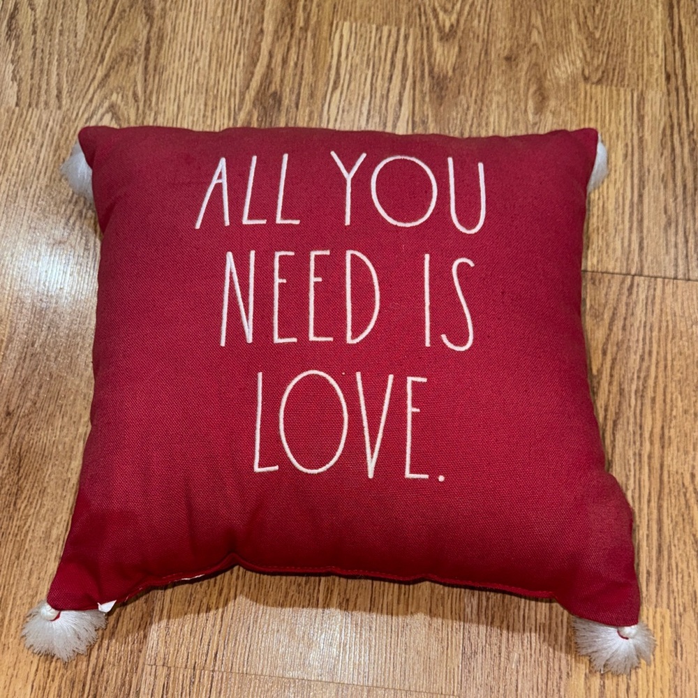 Rae Dunn Red Decorative Throw Pillow with White Text “All You Need Is Love”